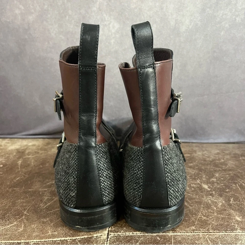 Que Sheebly Octavian Boots Mens Sz 11 Brown Gray Leather Double Monk Strap Shoes